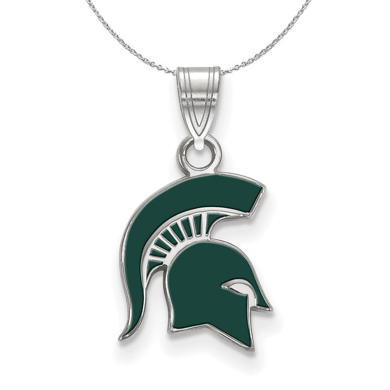 Sterling Silver Michigan State Small Enamel Necklace - 16 Inch